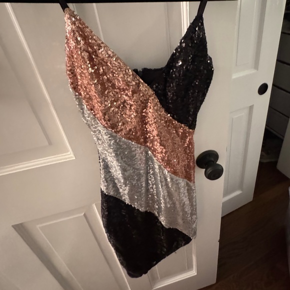 Lulus Nothing But Glamour Black Multi Sequin Color Block Bodycon Dress - Size XS - Picture 2 of 3